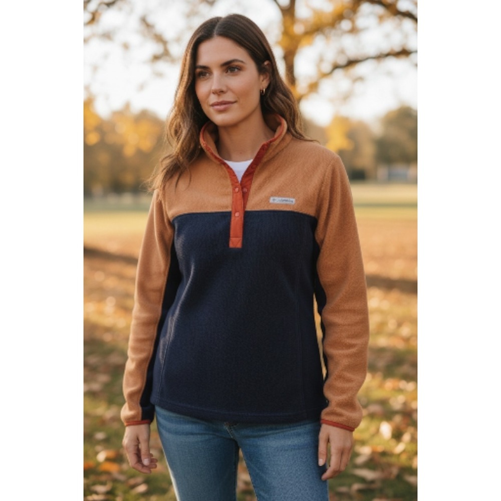 Columbia Medium Womens Orange B1ue 1/4 Zip Fleece Athletic Casual‎ Pullover